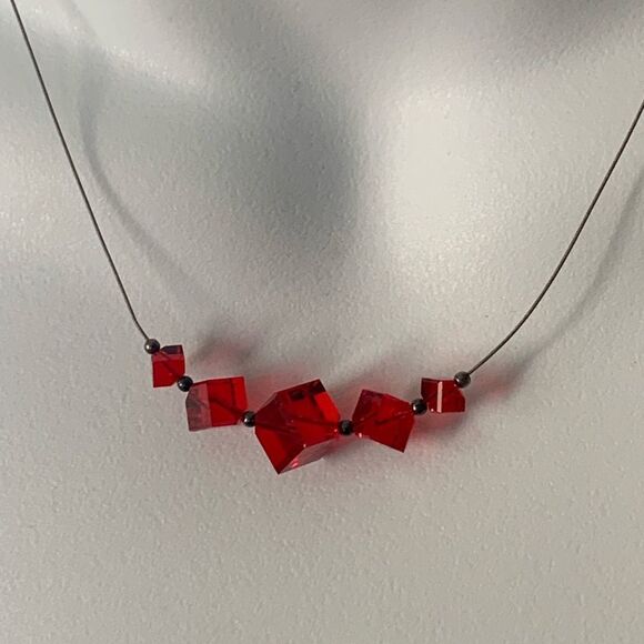 Red Glass Prism Necklace - Picture 2 of 4